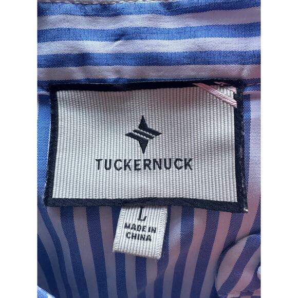 Tuckernuck Blue Stripe Royal Shirt Dress Large button down collar Stretch EUC - Picture 11 of 14